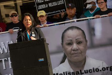 State Rep. Victoria Neave Criado, D-Dallas, speaks at a rally organized at Dallas City Hall to free Melissa Lucio on April 7, 2022.